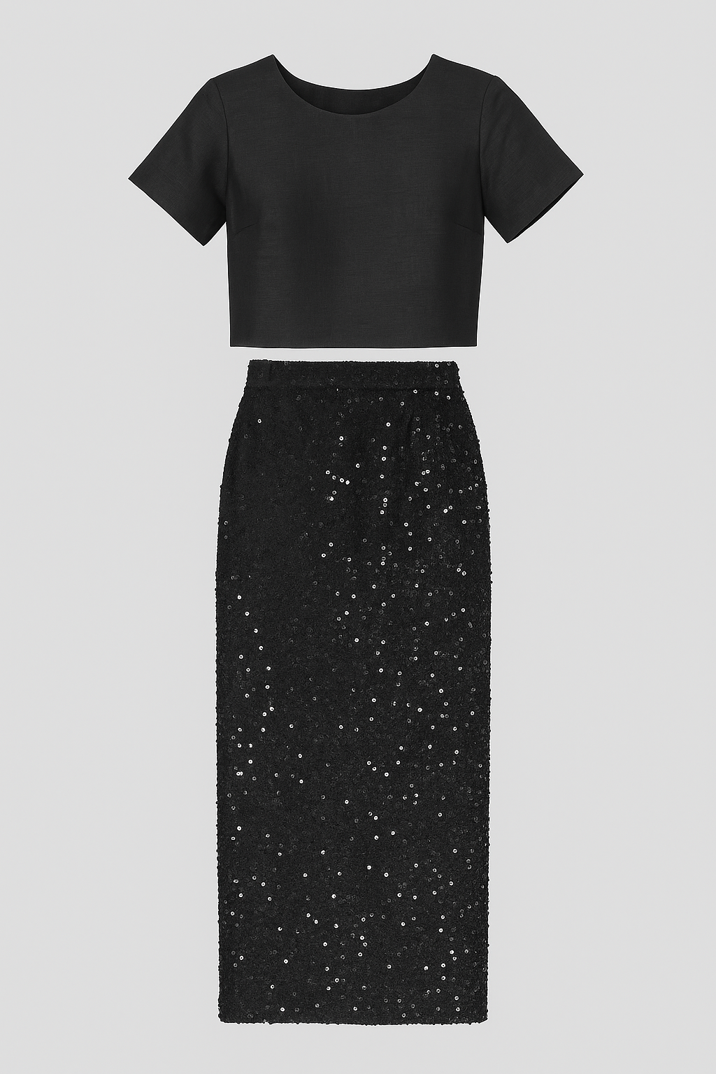 Black Raw Silk Shirt & Sequin Skirt Co-Ord Set